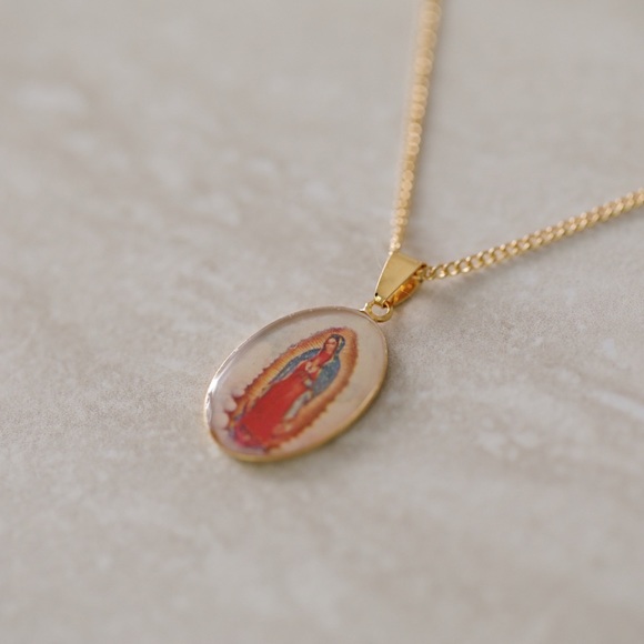 Virgin Mary Enamel Necklace | 18k Gold Filled - Picture 2 of 4